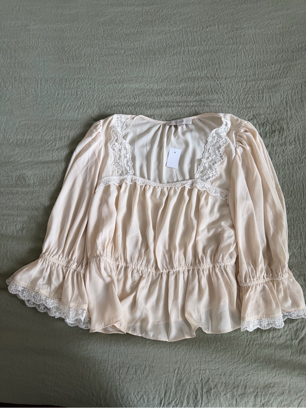 LOFT Cream Lace-Trim Peasant Blouse